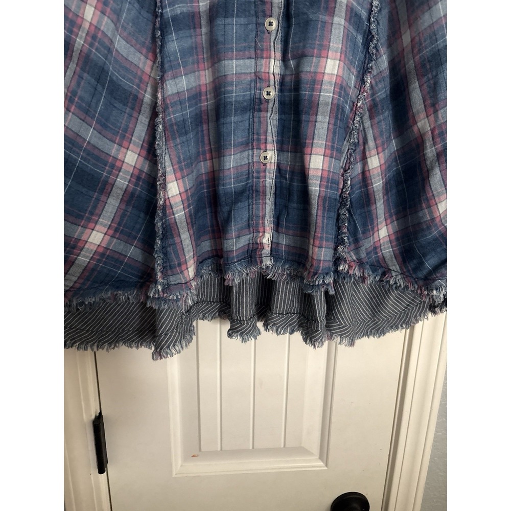 Free People Seeking Starlight Boho Swing Shirt Medium Raw Hem Peplum Button Down - Picture 4 of 9